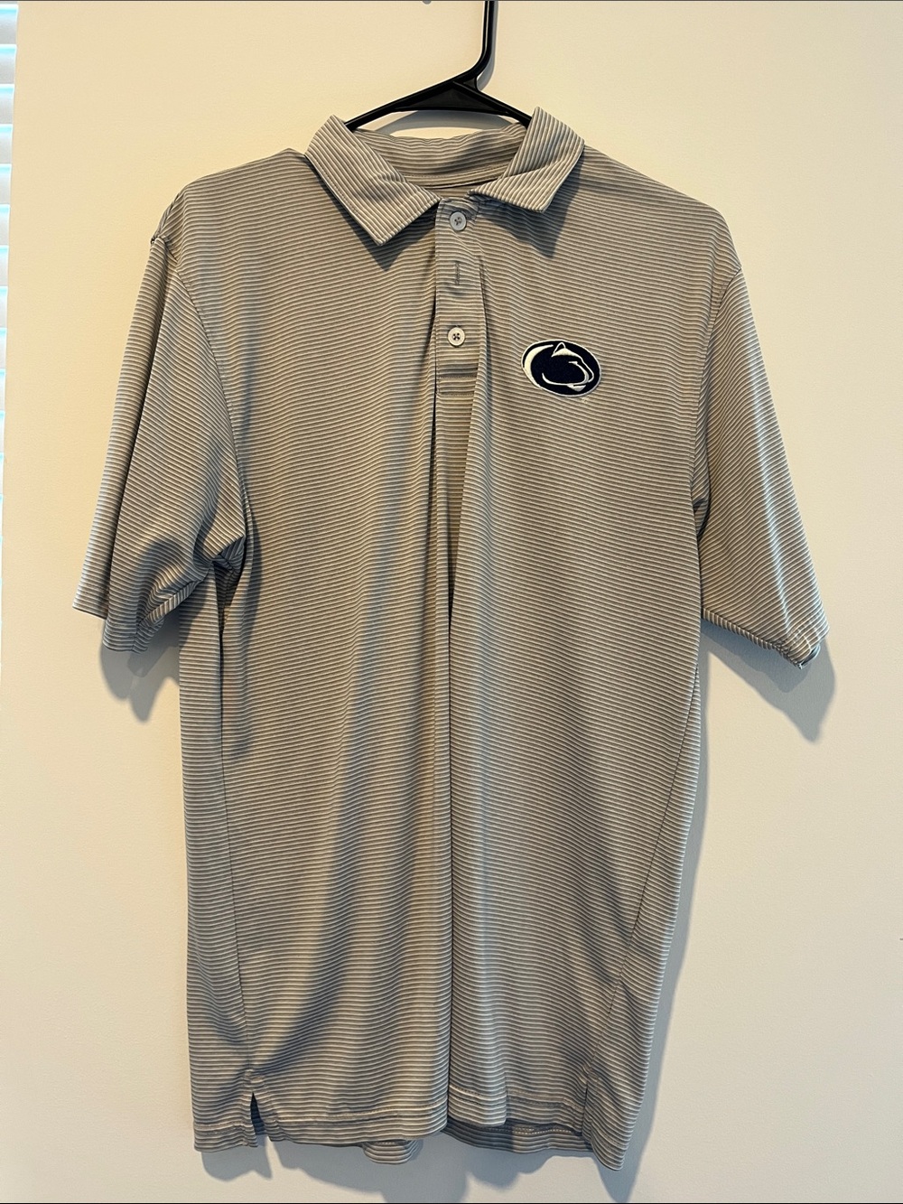 Russell Athletic Gray Striped Polo with Penn State Logo